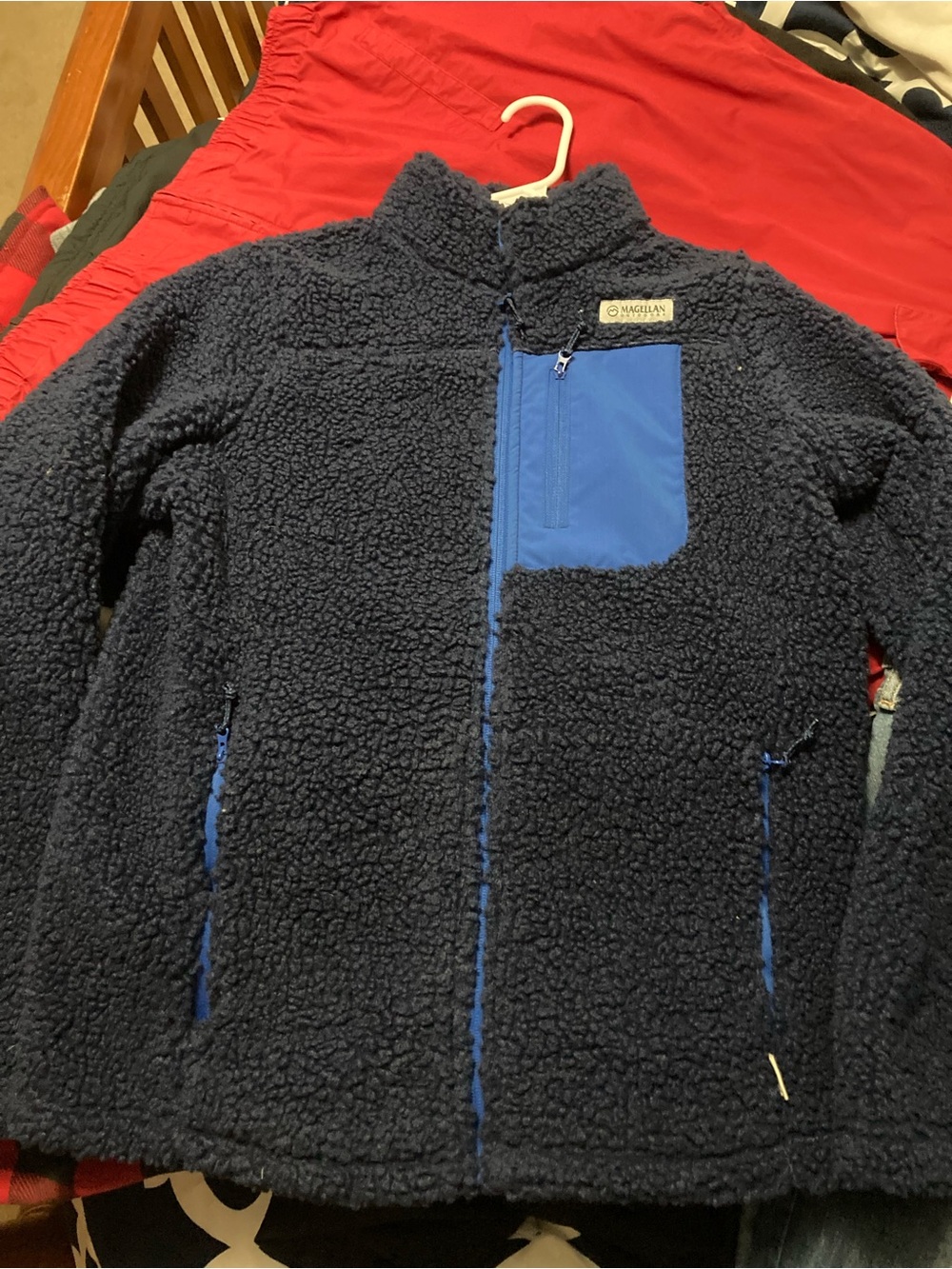 Magellan Outdoors Kids Navy Sherpa Jacket with Bright Blue Chest Pocket